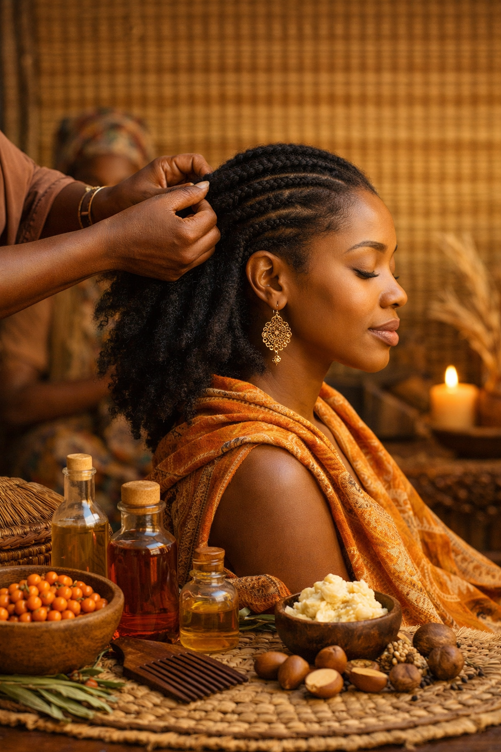 Woman getting her hair braided
